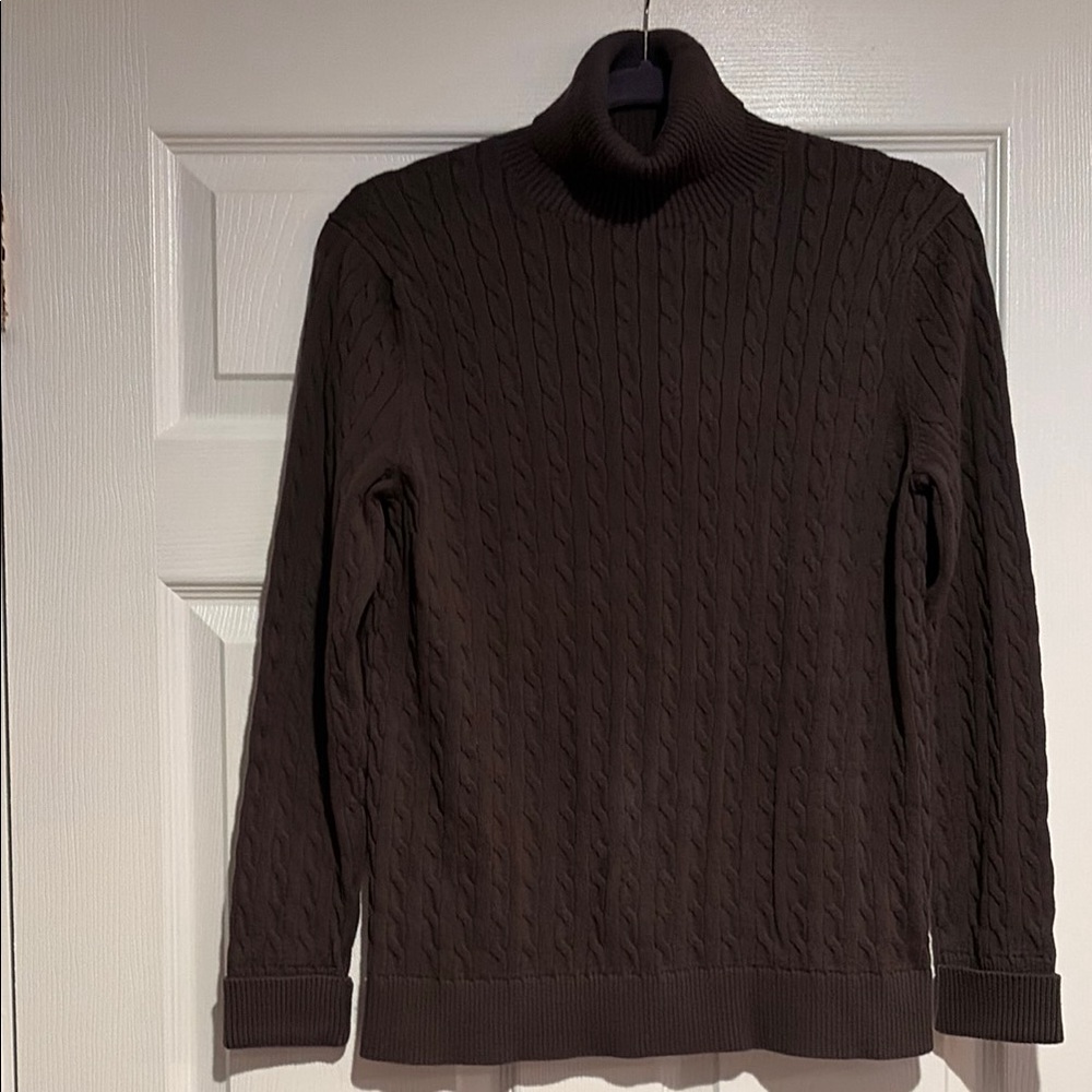 Women’s Lands End Brown Cable Knit Turtleneck Sweater